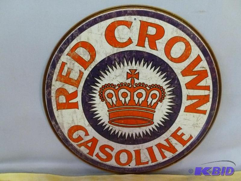 lot 8 image: Collectible Red Crown Gasoline Metal Sign Tha...
