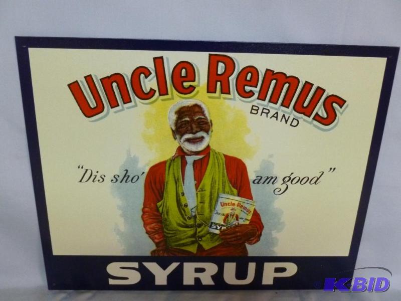 lot 84 image: Collectible Uncle Remus Syrup Metal Sign That...