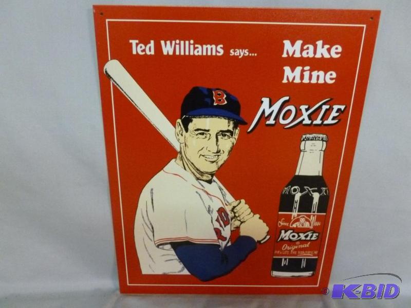 lot 85 image: Collectible Moxie Metal Sign That Measures 12...