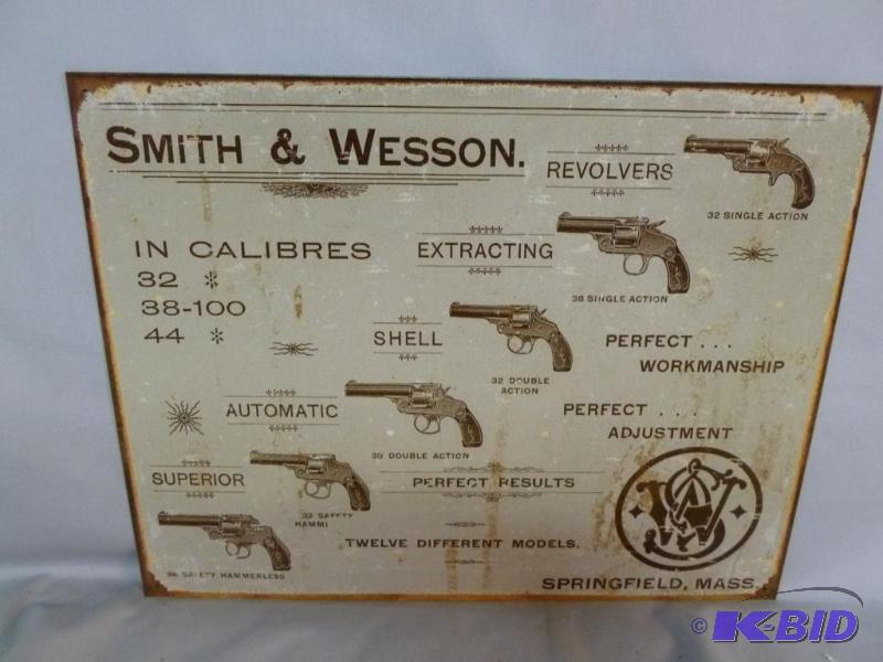 lot 96 image: Collectible Smith & Wesson Metal Sign Tha...
