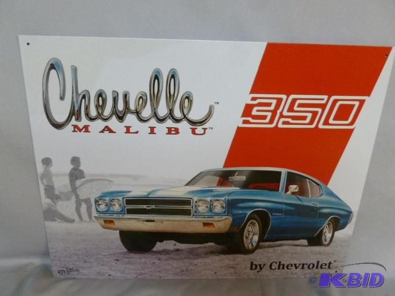 lot 97 image: Collectible Chevelle Malibu 350 Metal Sign Th...