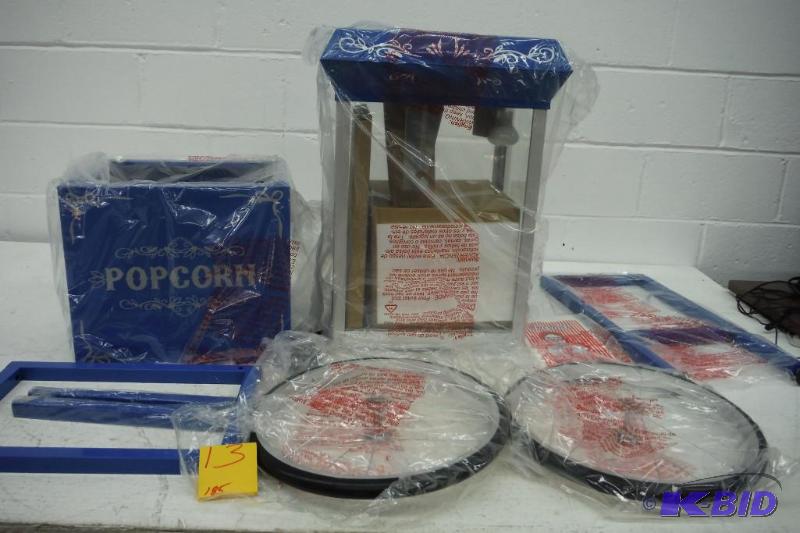 lot 13 image: Great Northern Popcorn Blue 8 oz. Ounce Foundation Vintage Style Popcorn Machine and CartNew in box , Has never been assembled