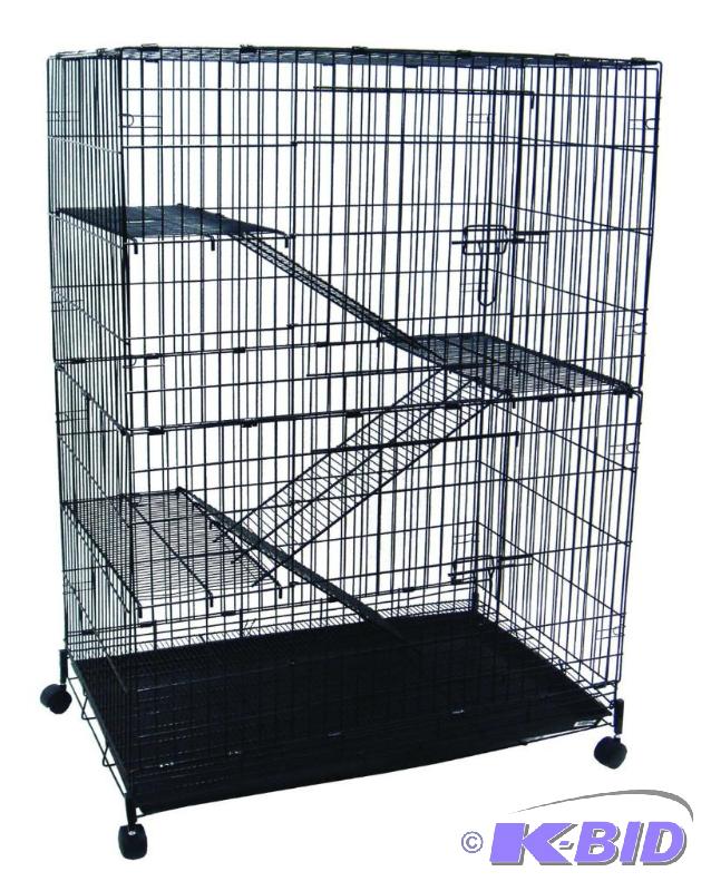 lot 48 image: YML 4-Level Small Animal Chichilla Cat Ferret Cage, Black, Carrying handle is broken otherwise New in box
