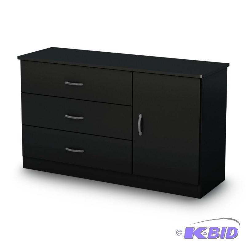 lot 57 image: South Shore Libra Dresser, Pure Black, New in box, Appears to have all pieces and to never have been assembled