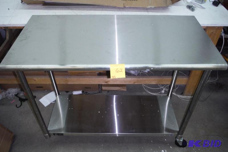 lot 61 image: TRINITY EcoStorage NSF Stainless Steel Table with Wheels, 48-Inch