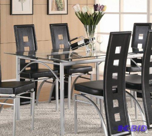 lot 65 image: Coaster Rectangular Dining Table with Glass Top Metal Legs, Silver Finish,New in box