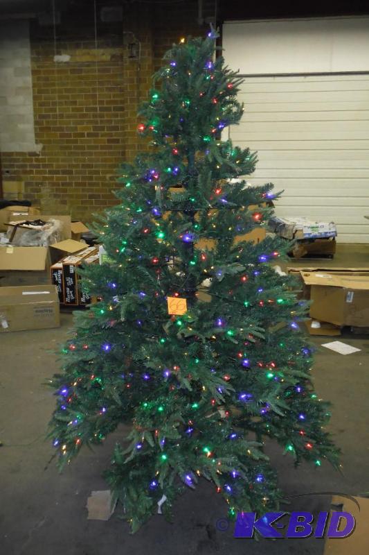 lot 66 image: 7.5 Ft., 1,000 Dual Color LEDs Pre-Lit Frasier Tree, (Switchable Between Warm White AND ALSO Multicolor, New, Branches have not been fluffed in picture