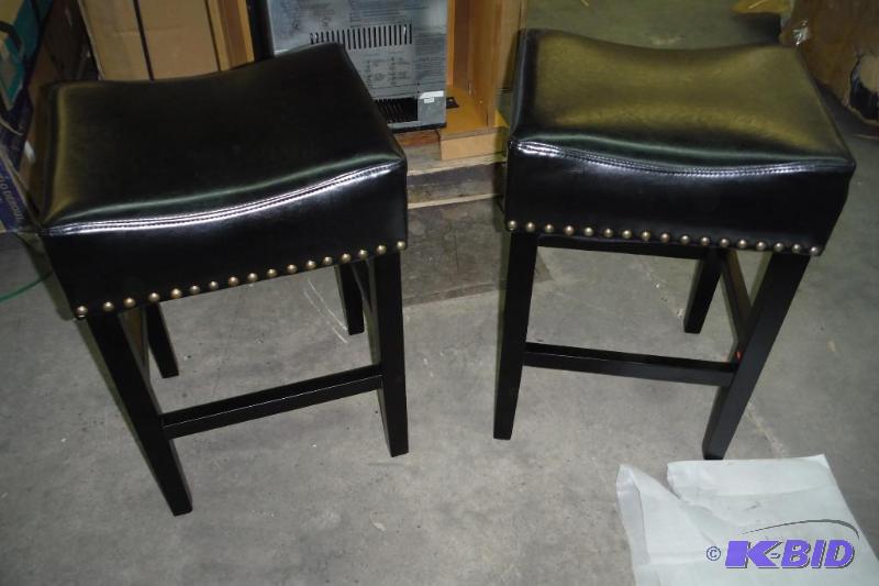 lot 74 image: Real Leather wooden stools 26 12 Tall- Brand New.