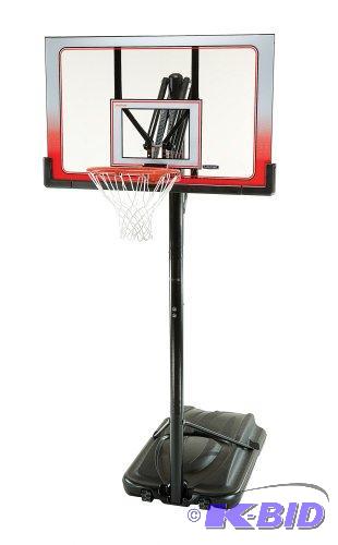 lot 76 image: Lifetime 1558 XL Base Height-Adjustable Portable Basketball System with Clear 52-Inch Square Shatter Guard Backboard- looks to be brand new and never used