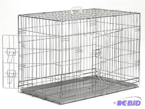 lot 79 image: SmithBuilt Premium Folding Silver Dog Crate w Metal Tray Pan - Double Door - Multiple Sizes- Brand New In box