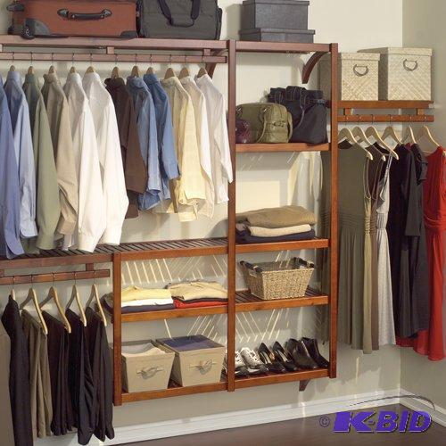lot 80 image: John Louis Home Standard Closet Shelving System, Red Mahogany- Brand New Never been opened