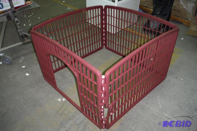 lot 87 image: IRIS IndoorOutdoor Plastic Pet Pen with 4 Panels, Chocolate -  crack in plastic- see picture