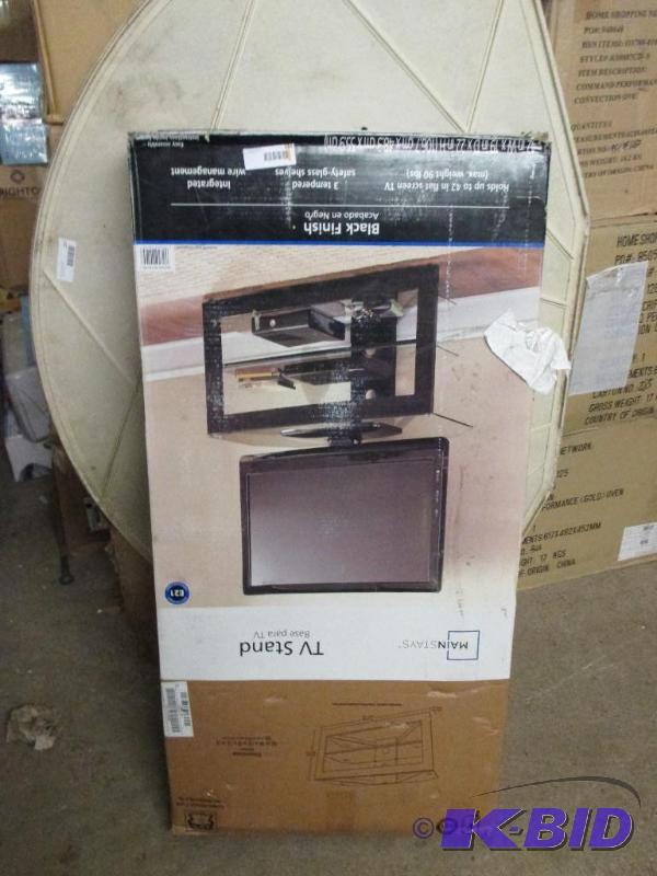 TV stand, broken glass...