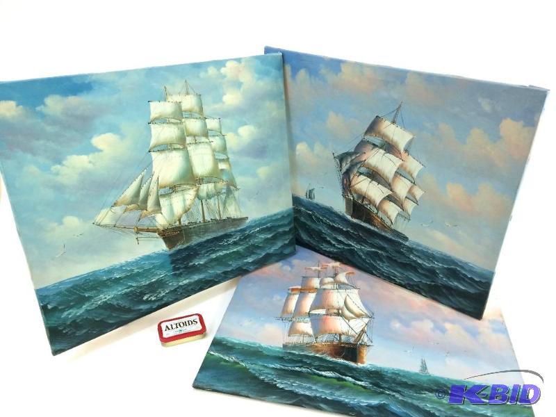 lot 1 image: Three Original Oil Paintings of Ships