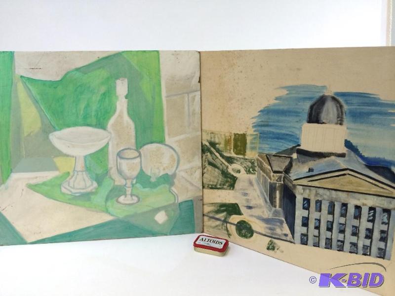 lot 22 image: Two Vintage Original Paintings on Art Board  - Signed F. Simmons