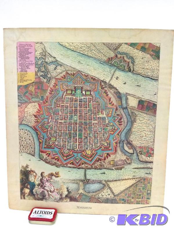 lot 25 image: Mannheim Map Print Original   Mounted to Foam Board