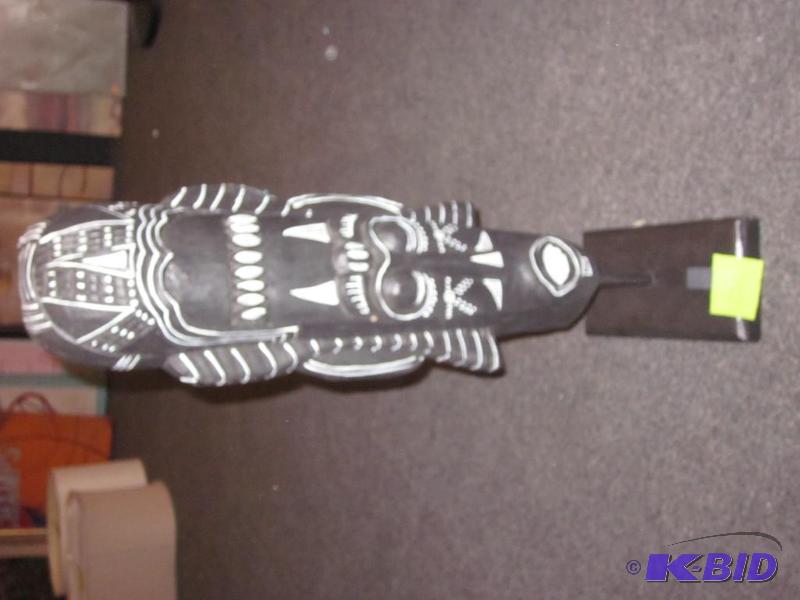 20 inch tall African carved wood mask on stan...