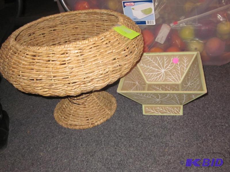 Lot of (2) decorative bowls, one wicker, othe...