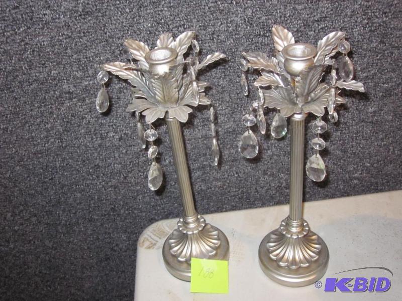 Pair of metal and crystal candle holders.&nbs...