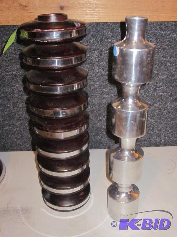 Pair of 12 inch decorative metal vases, one ...
