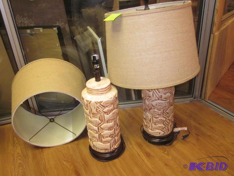 Pair of Aztec style lamps.&nbsp  &nbsp  &nb...