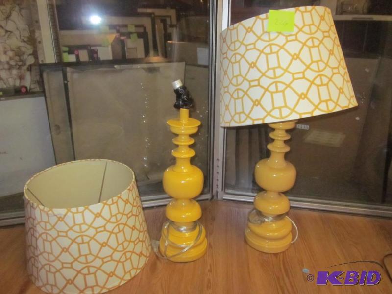 Pair of modern yellow lamps with shades.&nbsp...