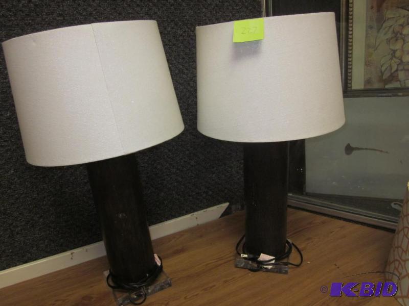 Pair of wood lamps with shades.  &nbsp  &nbs...