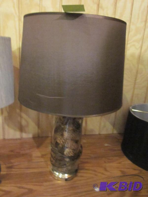 Decorative lamp, glass base with pine cones, ...