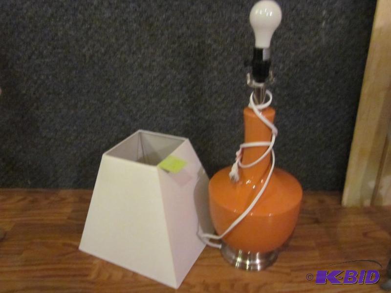 Orange ceramic lamp with shade.&nbsp  &nbsp...