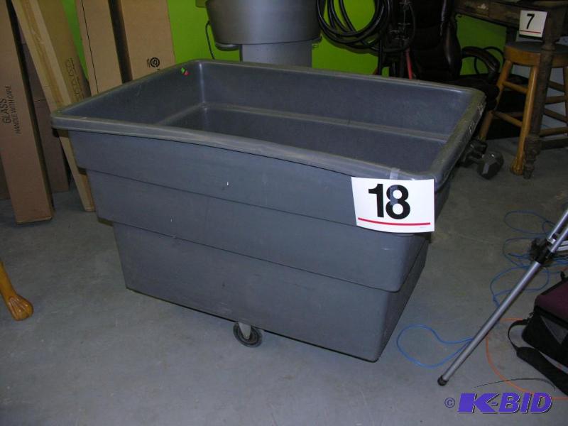 Grey Rubbermaid Rolling Tub
