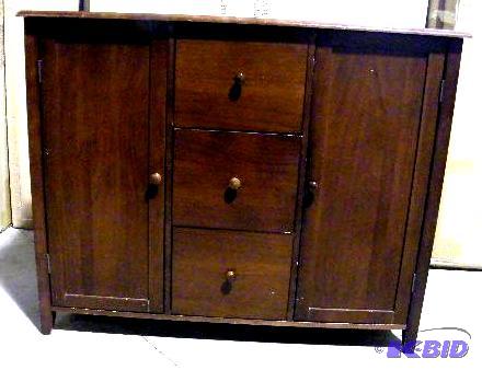 lot 105 image: Side Cabinet - Walnut finish - 2 door, 3 draw...