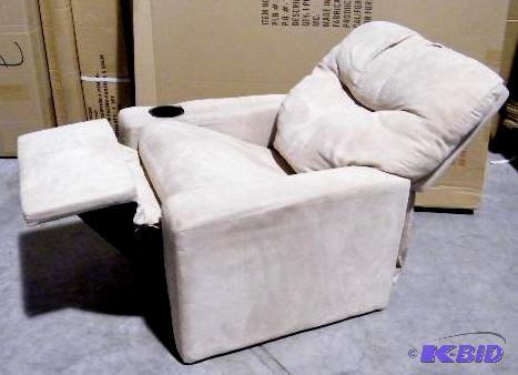 lot 108 image: Kids Light Tan Microfiber Recliner Chair - 23...