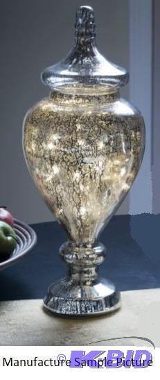 lot 118 image: Faux Mercury Vase with Glass Top - 14" t...