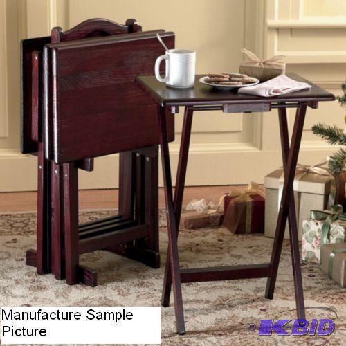 lot 137 image: Five Piece Tray Table Set - Cherry Finish - C...