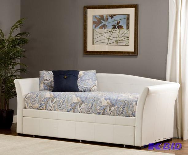 lot 151 image: White Faux Leather Day Bed - Homelandes Compa...