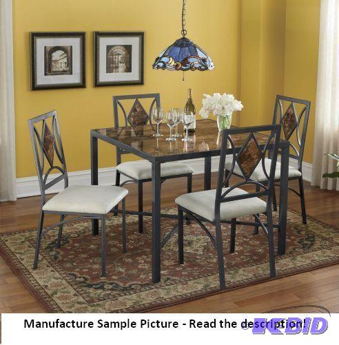 lot 152 image: Faux Marble Dining Set - Table has a faux mar...