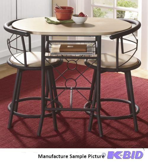 lot 28 image: Black Bistro Table and Chairs - Pickled oak t...