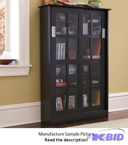 lot 31 image: Sliding Door Media Cabinet - Black - This cab...