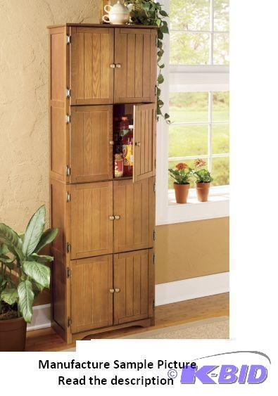 lot 37 image: Oak Finish Eight Door Pantry Cabinet - Four c...