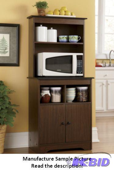 lot 39 image: Haley Microwave Stand with Hutch - Walnut -&n...