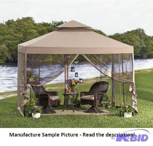 lot 41 image: Dark Brown Metal Gazebo - This Screened Gazeb...