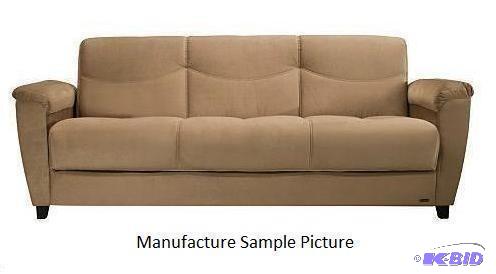 lot 6 image: Tan Microfiber Klik Klak Sofa - When your gue...