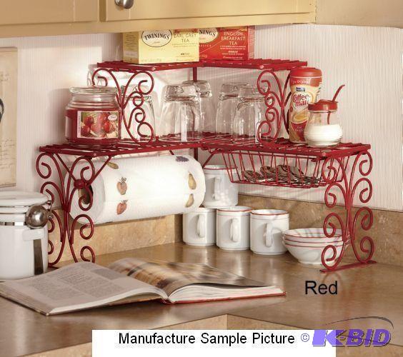 lot 66 image: Red Scrolled Two Tier Corner Shelf - Scrolled...