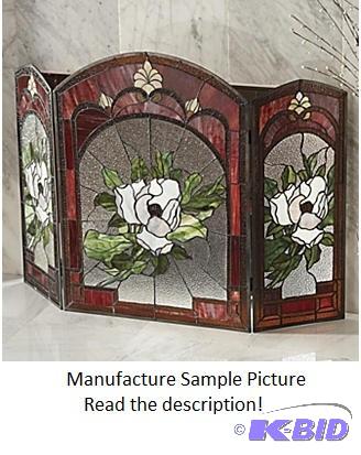 lot 68 image: Stained Glass Magnolia Fireplace Screen - The...