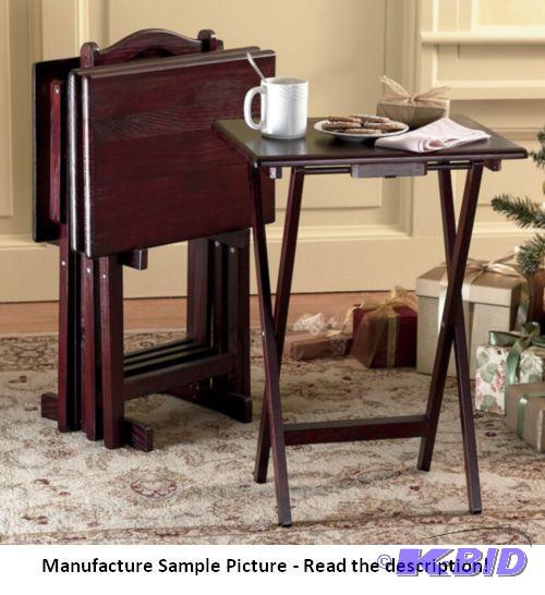 lot 88 image: Five Piece Tray Table Set - Cherry Finish - C...