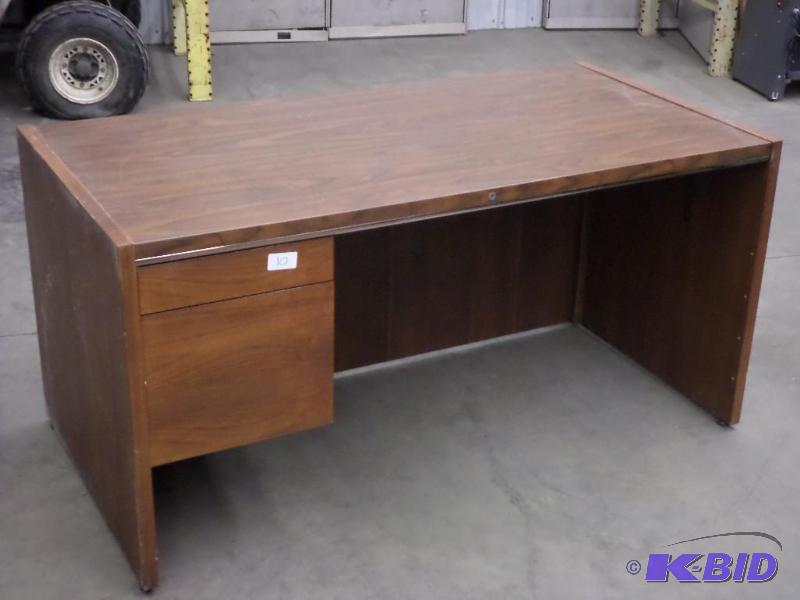 lot 10 image: Wooden Office Desk With 2-Drawers, Locks--Key...