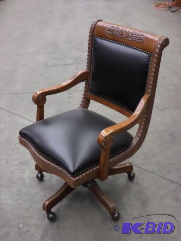 lot 12 image: Deluxe Leather Wood-Framed Adjustable Office ...