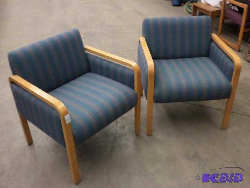 lot 13 image: (2) Wood-Framed Cushioned Chairs...