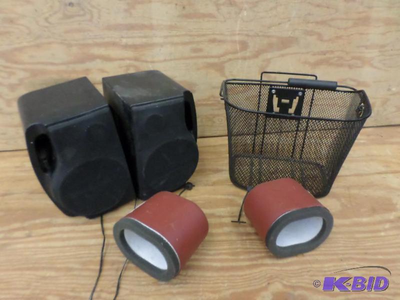 lot 132 image: Lot Of (1) Basket, (2) Speakers, (2) Faucet ...