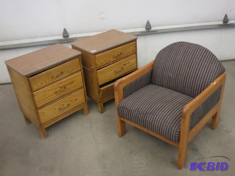 lot 20 image: (1) Wood-Framed Cushioned Chair & (2) 3-D...